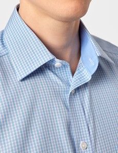 Tailored Fit Blue & White Check Non-Iron Shirt - Short Sleeve - Chest Pocket