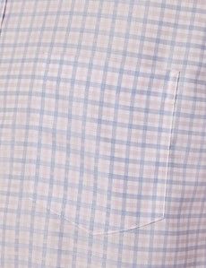 Tailored Fit Blue & Pink Check Non-Iron Shirt - Short Sleeve - Chest Pocket