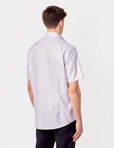 Tailored Fit Blue & Pink Check Non-Iron Shirt - Short Sleeve - Chest Pocket