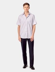 Tailored Fit Blue & Pink Check Non-Iron Shirt - Short Sleeve - Chest Pocket