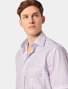 Tailored Fit Blue & Pink Check Non-Iron Shirt - Short Sleeve - Chest Pocket