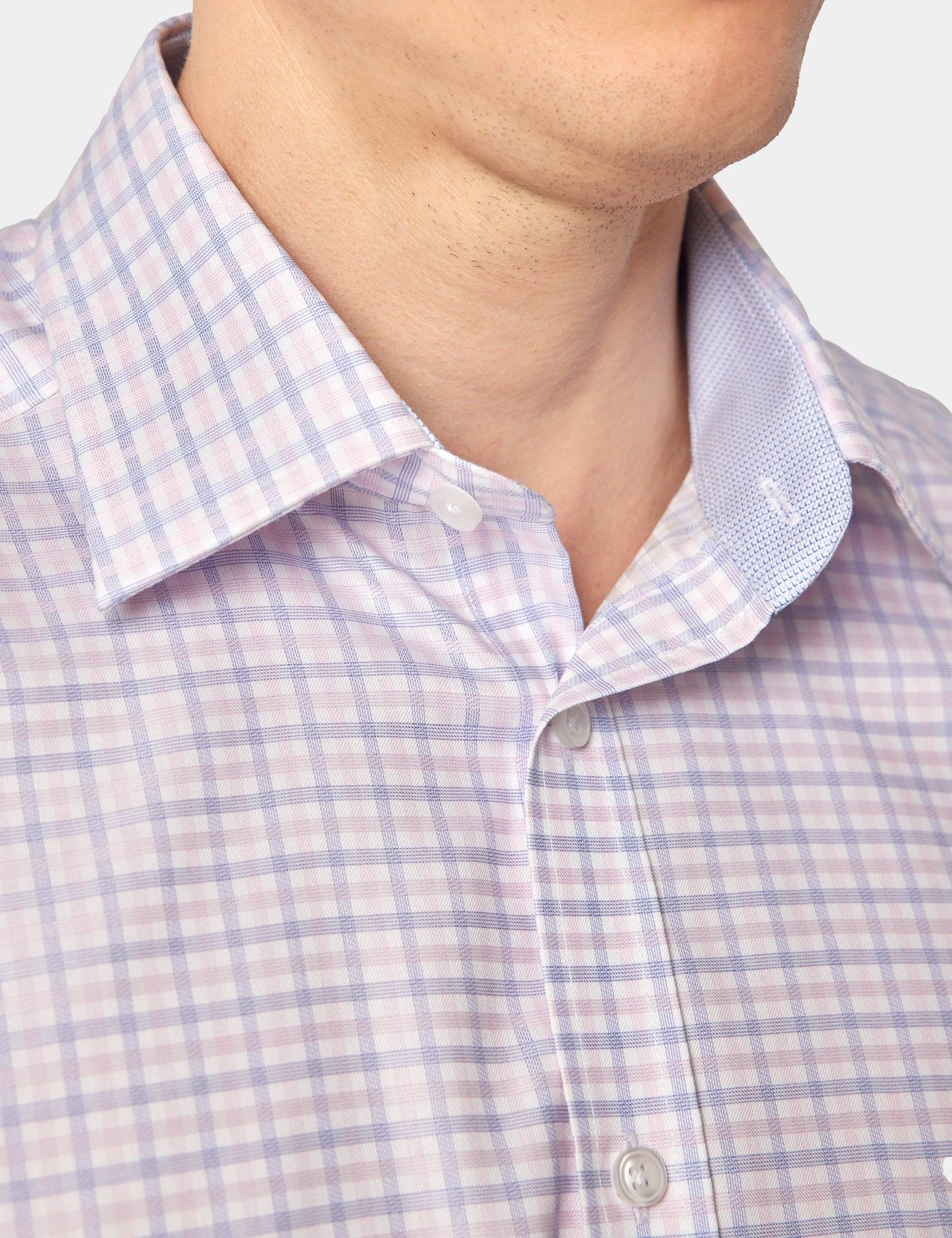 Tailored Fit Blue & Pink Plaid Non-Iron Shirt - Short Sleeve - Chest Pocket-preview