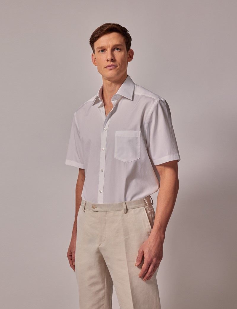 Men's White Tailored Shirt - Short Sleeve & Chest Pocket | Hawes & Curtis