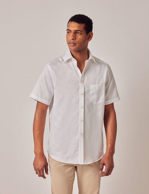 Non-Iron White Pique Tailored Short Sleeve Shirt – Chest Pocket-preview