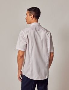 Tailored Fit Pink Pique Non-Iron Shirt - Short Sleeve - Chest Pocket