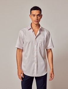 Tailored Fit Pink Pique Non-Iron Shirt - Short Sleeve - Chest Pocket
