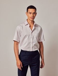 Tailored Fit Pink Pique Non-Iron Shirt - Short Sleeve - Chest Pocket
