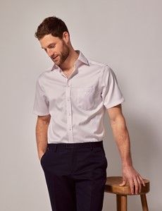Non-Iron Pink Pique Tailored Short Sleeve Shirt – Chest Pocket