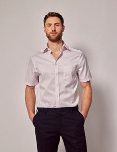Non-Iron Pink Pique Tailored Short Sleeve Shirt – Chest Pocket-preview2