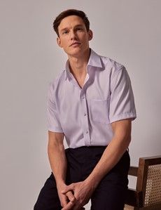 Tailored Fit Lilac Non-Iron Shirt - Short Sleeve - Chest Pocket