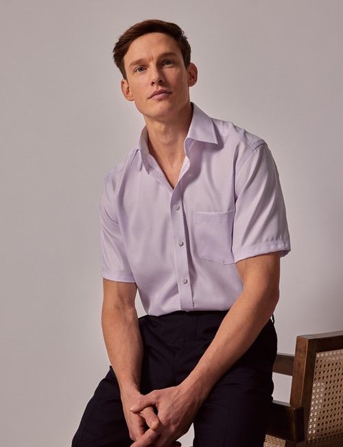 Non-Iron Lilac Tailored Short Sleeve Shirt – Chest Pocket