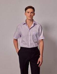 Tailored Fit Lilac Non-Iron Shirt - Short Sleeve - Chest Pocket