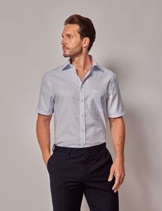Tailored Fit Blue Non-Iron Shirt - Short Sleeve - Chest Pocket