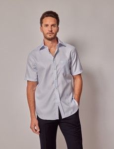 Tailored Fit Blue Non-Iron Shirt - Short Sleeve - Chest Pocket