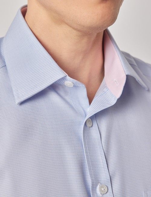 Non-Iron Blue Textured Weave Tailored Fit Shirt – Short Sleeve & Chest Pocket-preview
