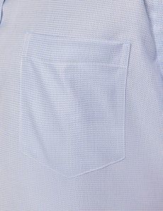 Tailored Fit Blue Textured Weave Non-Iron Shirt - Short Sleeve - Chest Pocket