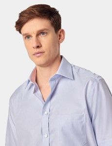 Tailored Fit Blue Textured Weave Non-Iron Shirt - Short Sleeve - Chest Pocket