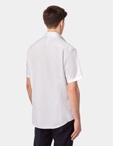 Tailored Fit White Twill Non-Iron Shirt - Short Sleeve - Chest Pocket