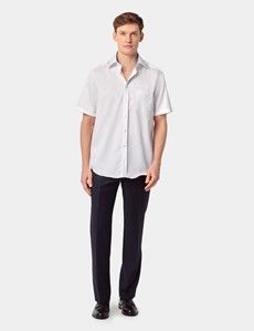 Tailored Fit White Twill Non-Iron Shirt - Short Sleeve - Chest Pocket