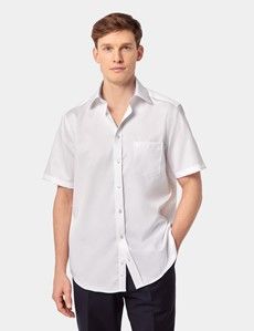 Tailored Fit White Twill Non-Iron Shirt - Short Sleeve - Chest Pocket