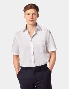 Tailored Fit White Twill Non-Iron Shirt - Short Sleeve - Chest Pocket