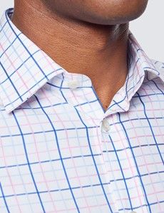 Pink & Blue Multi Check Slim Fit Short Sleeve Shirt-preview1