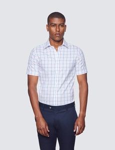 Pink & Blue Multi Check Slim Fit Short Sleeve Shirt