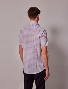 Slim Fit Pink & Blue Check Non-Iron Shirt - Short Sleeve