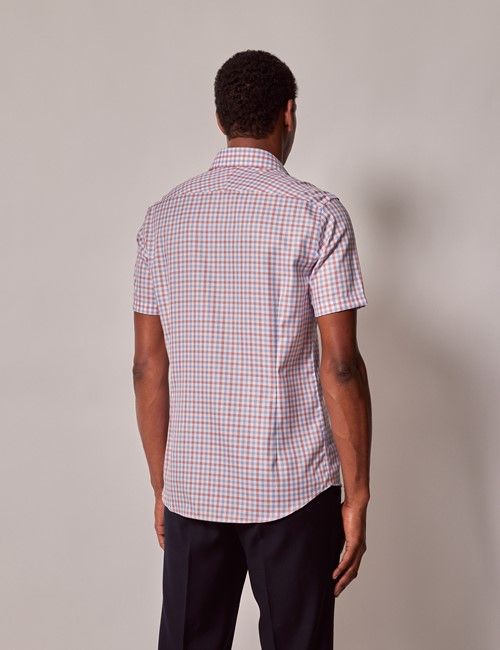 Non-Iron Red & Blue Check Slim Short Sleeve Shirt-preview