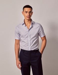 Slim Fit Lilac & Blue Check Non-Iron Shirt - Short Sleeve