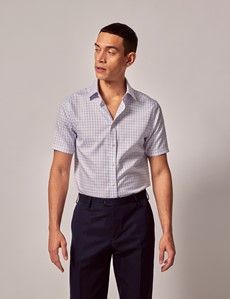 Slim Fit Lilac & Blue Check Non-Iron Shirt - Short Sleeve