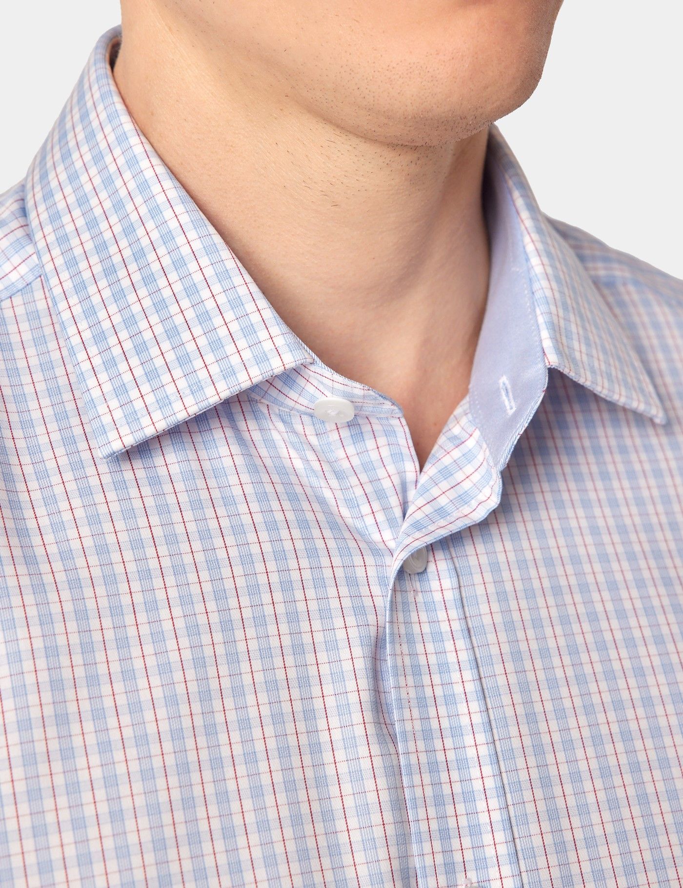 Non-Iron Blue & Red Check Slim Fit Shirt - Short Sleeve-preview