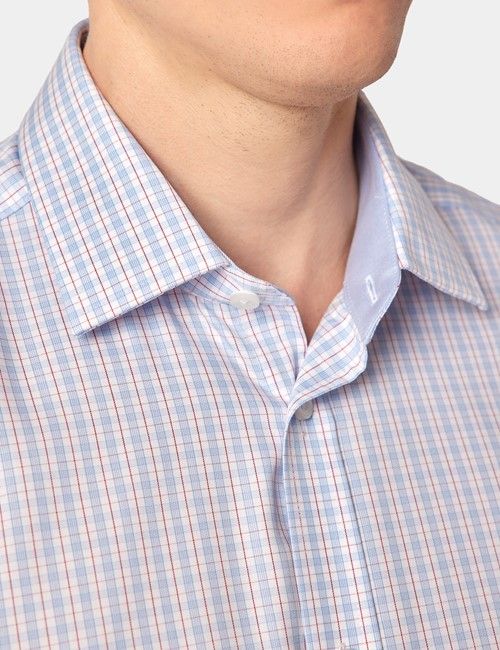 Non-Iron Blue & Red Check Slim Fit Shirt - Short Sleeve-preview