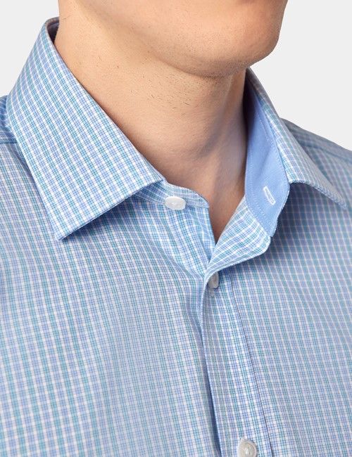 Non-Iron Blue & White Check Slim Fit Shirt - Short Sleeve-preview