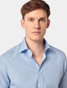 Slim Fit Blue & White Check Non-Iron Shirt - Short Sleeve