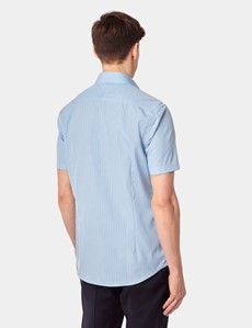 Slim Fit Blue & White Check Non-Iron Shirt - Short Sleeve