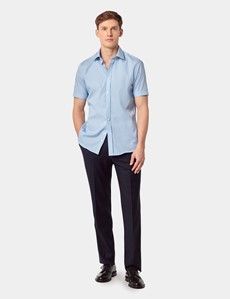Slim Fit Blue & White Check Non-Iron Shirt - Short Sleeve