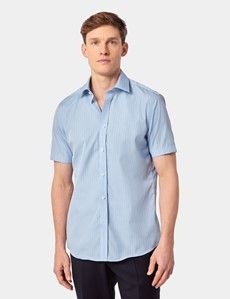 Slim Fit Blue & White Check Non-Iron Shirt - Short Sleeve