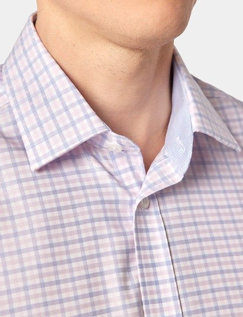 Non-Iron Blue & Pink Check Slim Fit Shirt - Short Sleeve-preview