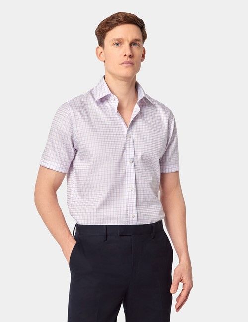 Non-Iron Blue & Pink Check Slim Fit Shirt - Short Sleeve
