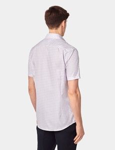 Slim Fit Blue & Pink Check Non-Iron Shirt - Short Sleeve