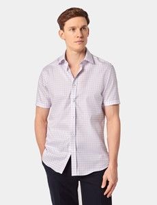 Slim Fit Blue & Pink Check Non-Iron Shirt - Short Sleeve
