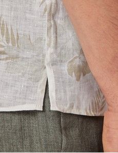 Slim Fit Beige & White Floral Linen Shirt - Short Sleeve
