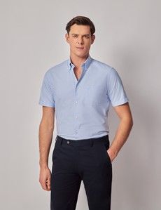 Regular Fit Blue Washed Oxford Shirt - Short Sleeve