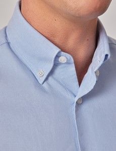 Regular Fit Blue Washed Oxford Shirt - Short Sleeve