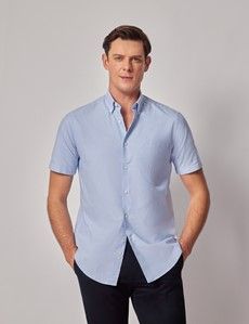 Regular Fit Blue Washed Oxford Shirt - Short Sleeve