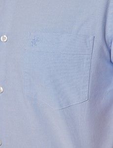 Regular Fit Blue Washed Oxford Shirt - Short Sleeve