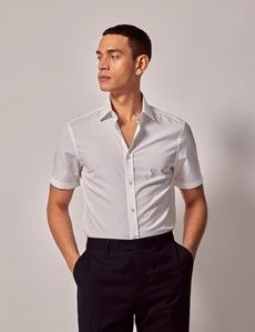 Slim Fit White Poplin Shirt - Short Sleeve