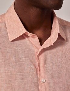 Men's Coral Linen Slim Short Sleeve Shirt | Hawes & Curtis