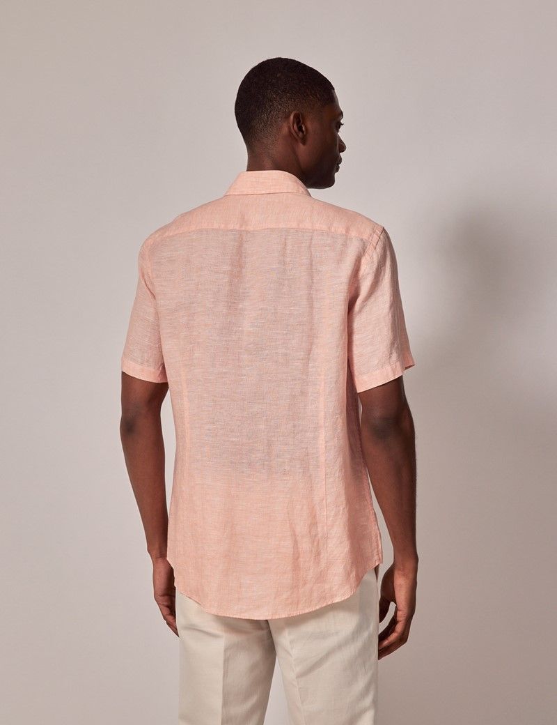 Men's Coral Linen Slim Short Sleeve Shirt | Hawes & Curtis